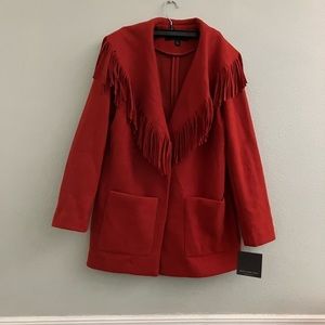 New Marc New York, orange red fringe blazer coat jacket